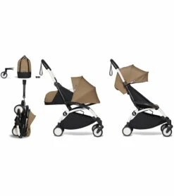Babyzen YOYO2 Ultra Compact Complete 0+/6+ Stroller & Rolling Bag Bundle - White/Toffee
