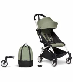 Babyzen YOYO2 Ultra Compact Complete 6+ Stroller & Rolling Bag Bundle - White / Olive