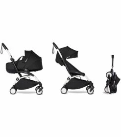 Babyzen YOYO2 Ultra Compact Complete 6+ Stroller With Bassinet Bundle - White/Black