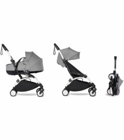 Babyzen YOYO2 Ultra Compact Complete 6+ Stroller With Bassinet Bundle - White/Grey