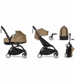 Babyzen YOYO2 Ultra Compact Complete 6+ Stroller With Bassinet & Rolling Bag Bundle - Black/Toffee