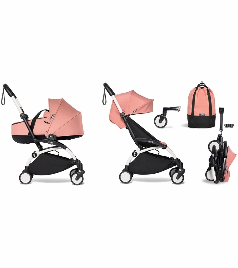 Babyzen YOYO2 Ultra Compact Complete 6+ Stroller With Bassinet & Rolling Bag Bundle - White/Ginger 3 Babyzen YOYO2 Ultra Compact Complete 6+ Stroller With Bassinet & Rolling Bag Bundle - White/Ginger