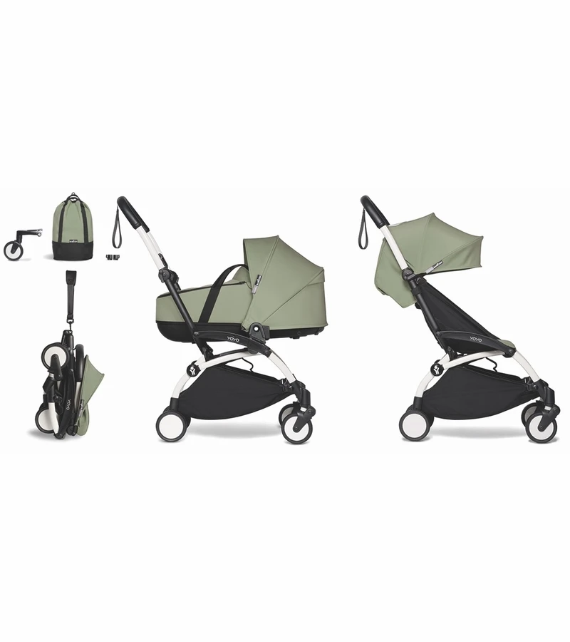 Babyzen YOYO2 Ultra Compact Complete 6+ Stroller With Bassinet & Rolling Bag Bundle - White / Olive 3 Babyzen YOYO2 Ultra Compact Complete 6+ Stroller With Bassinet & Rolling Bag Bundle - White / Olive