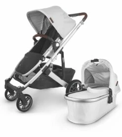 UPPAbaby Cruz V2 Stroller + Bassinet - Bryce (White Marl/Silver/Chestnut Leather)