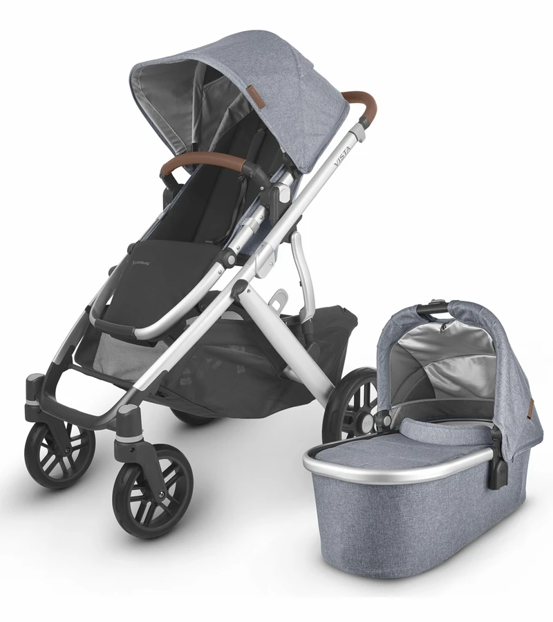 UPPAbaby Vista V2 Single-to-Double Stroller - Gregory (Blue Melange/Silver/Saddle Leather) 3 UPPAbaby Vista V2 Single-to-Double Stroller - Gregory (Blue Melange/Silver/Saddle Leather)