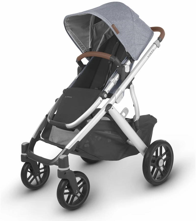 UPPAbaby Vista V2 Single-to-Double Stroller - Gregory (Blue Melange/Silver/Saddle Leather) 4 UPPAbaby Vista V2 Single-to-Double Stroller - Gregory (Blue Melange/Silver/Saddle Leather) - Image 2